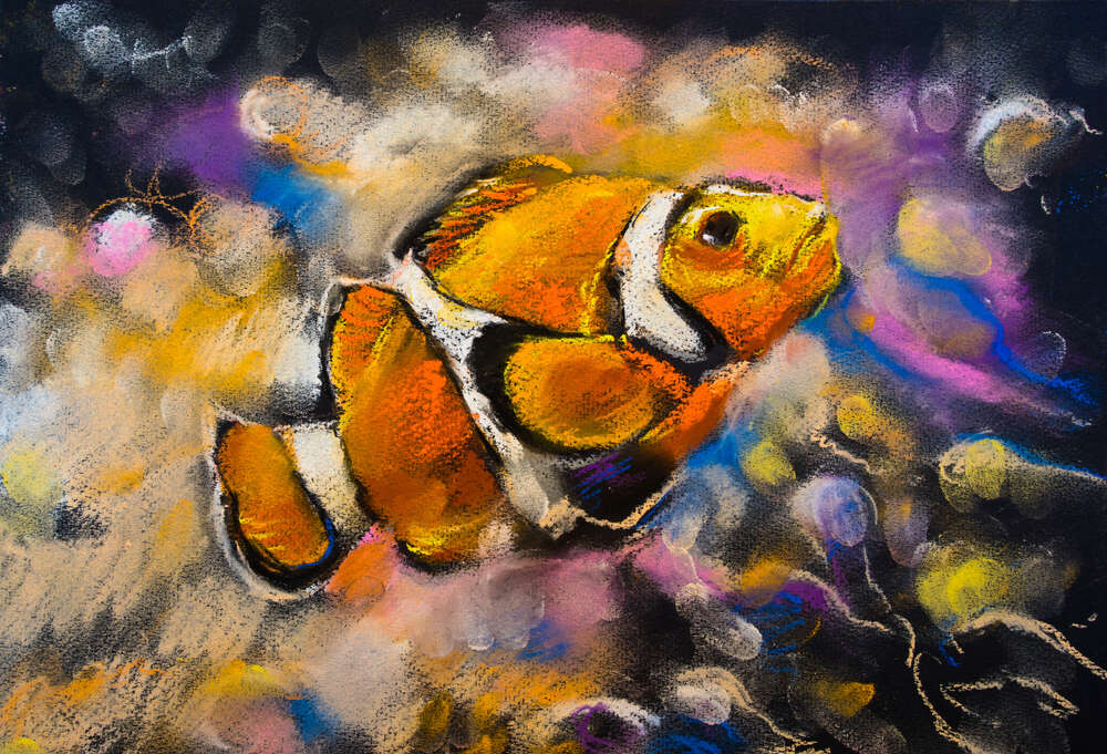 картина-постер Яркая рыба-клоун плавает среди кораллов