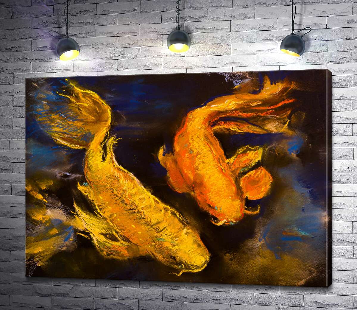 картина Золотые силуэты рыб виднеются у поверхности воды