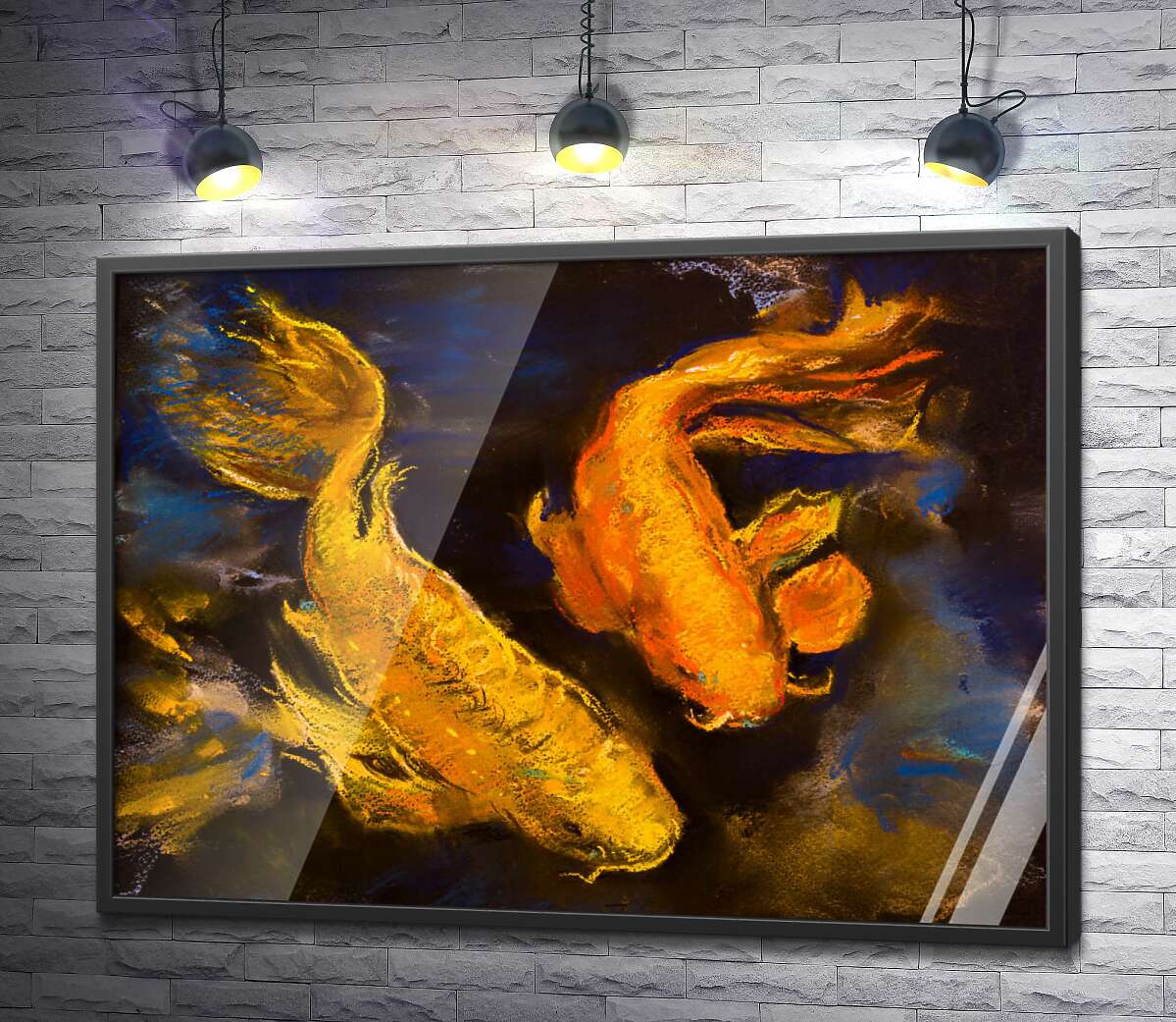 постер Золотые силуэты рыб виднеются у поверхности воды