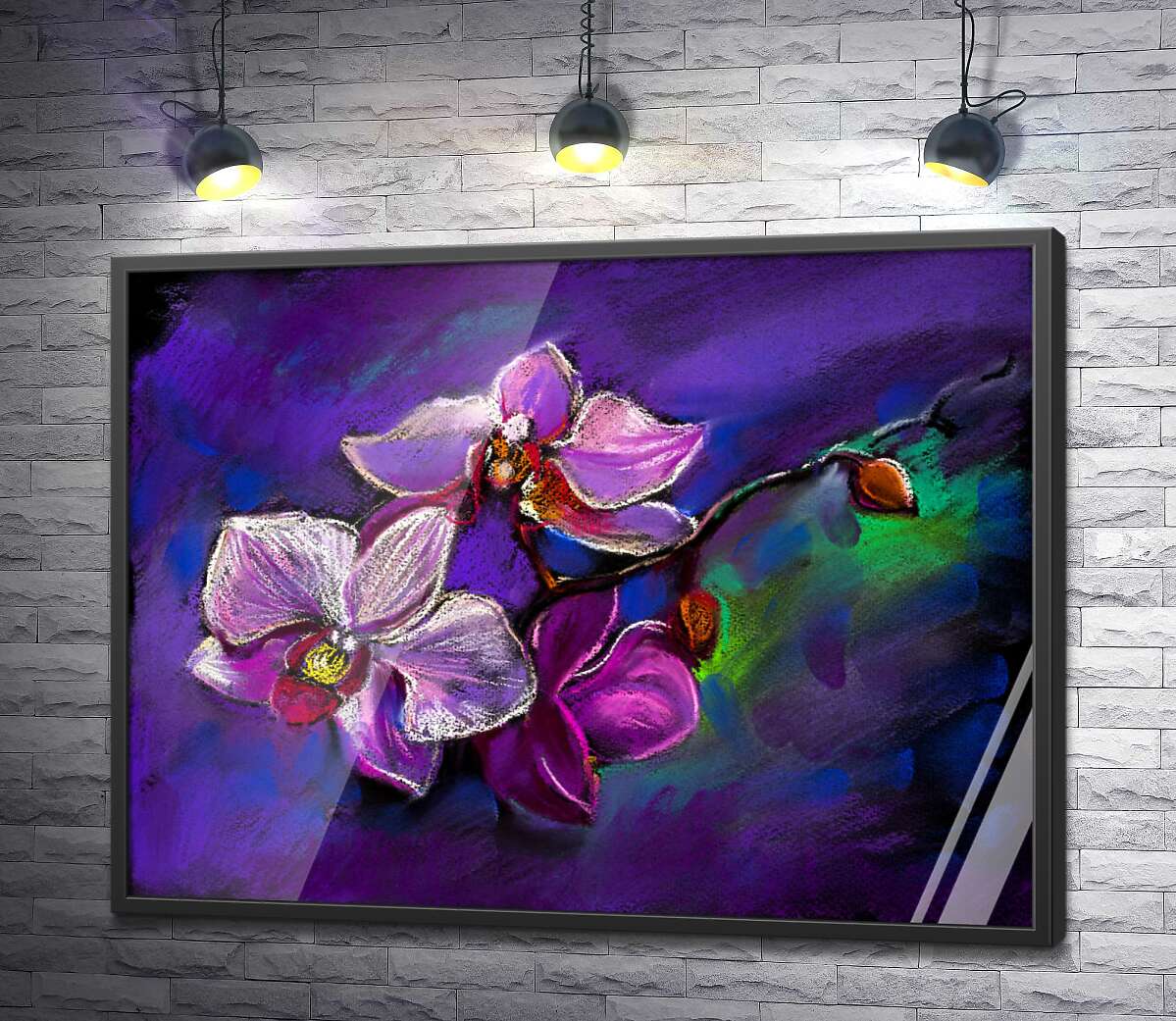 постер Ветвь сиреневой орхидеи на фиолетовом фоне