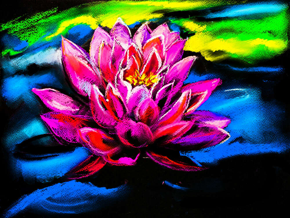 картина-постер Яскрава рожева квітка лотоса плаває на темній воді