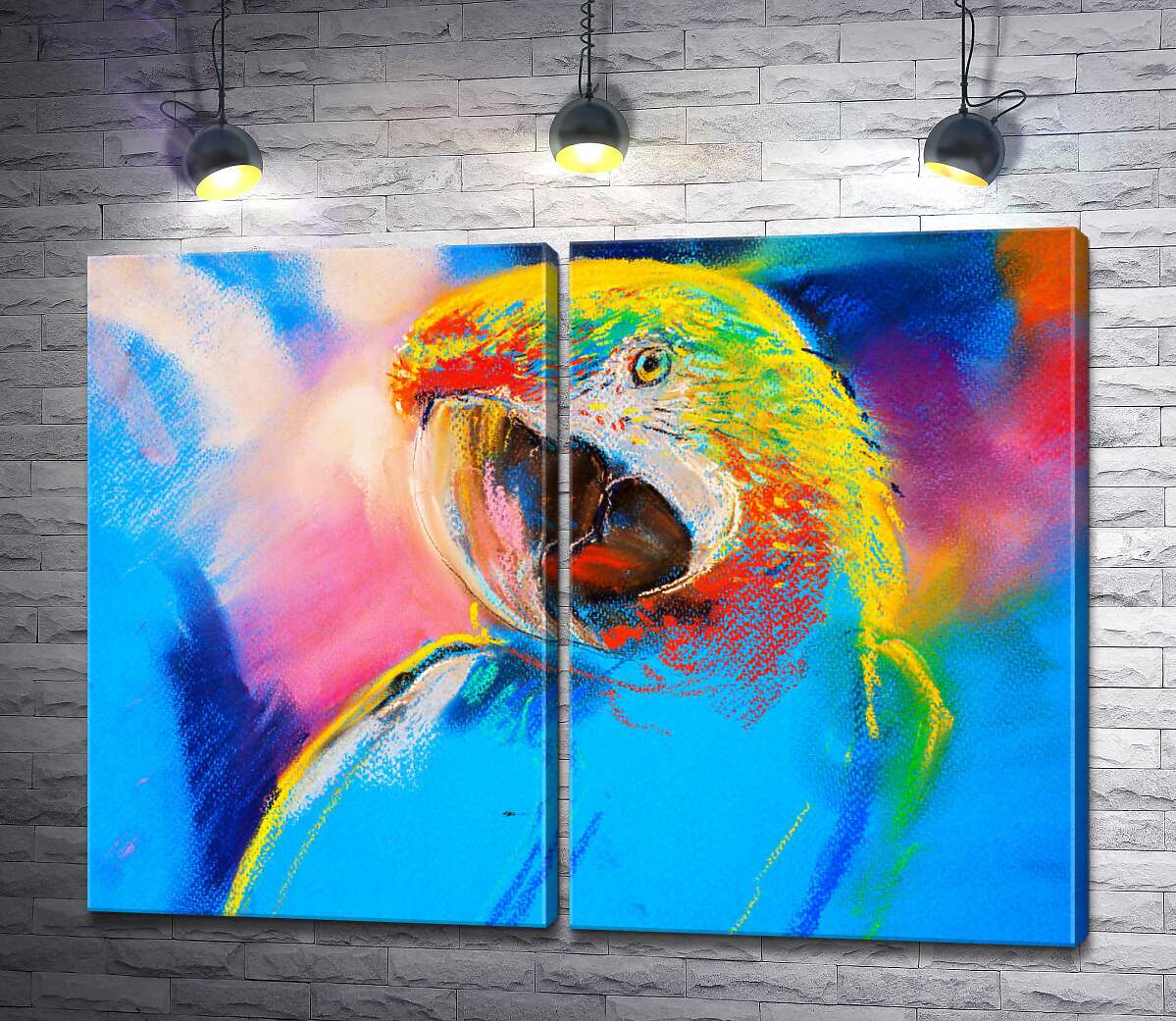 модульная картина Голубая яркость оперения попугая ара