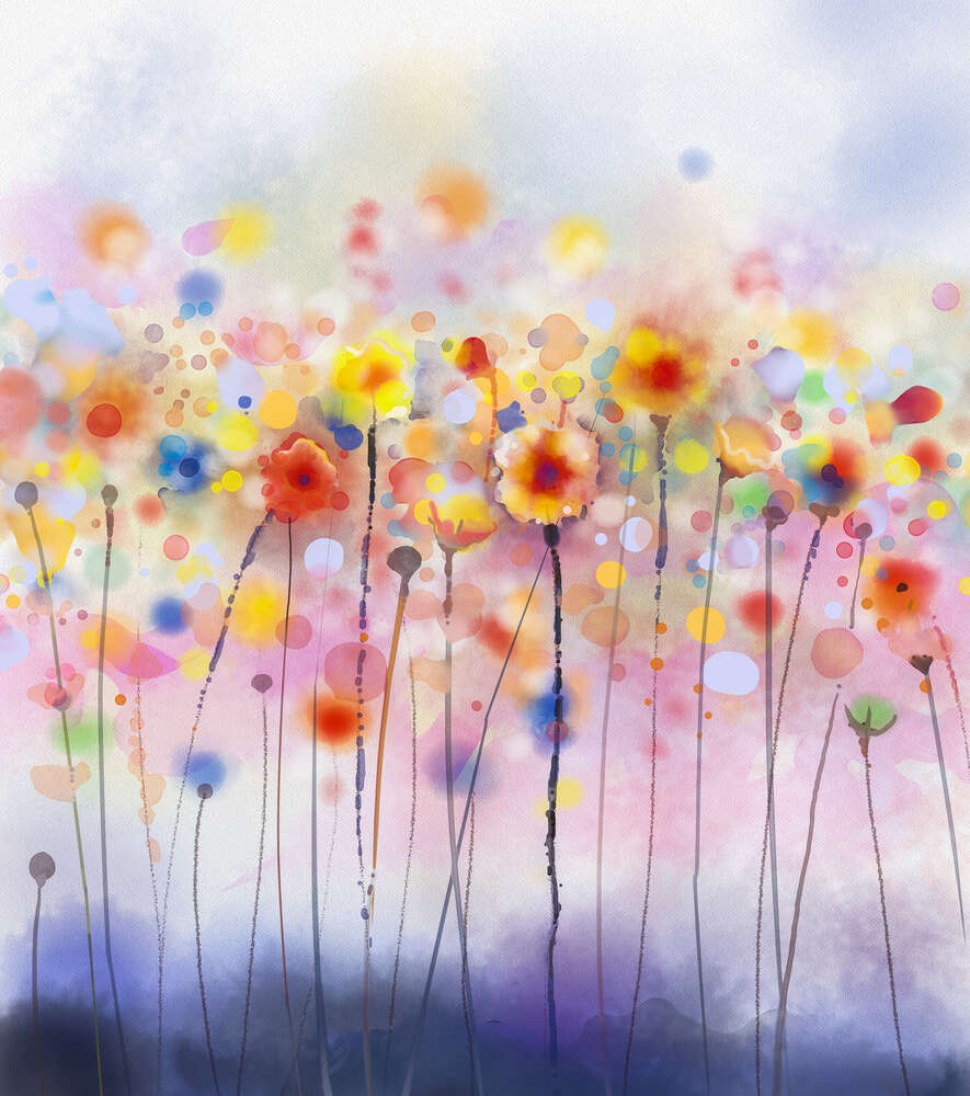 картина-постер Розмиті силуети яскравих квітів на довгих стеблах