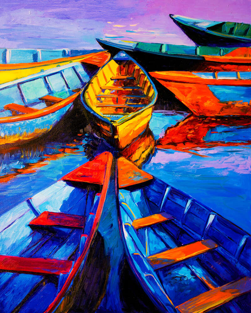 картина-постер Яскраві кольори в різноманітті човнів