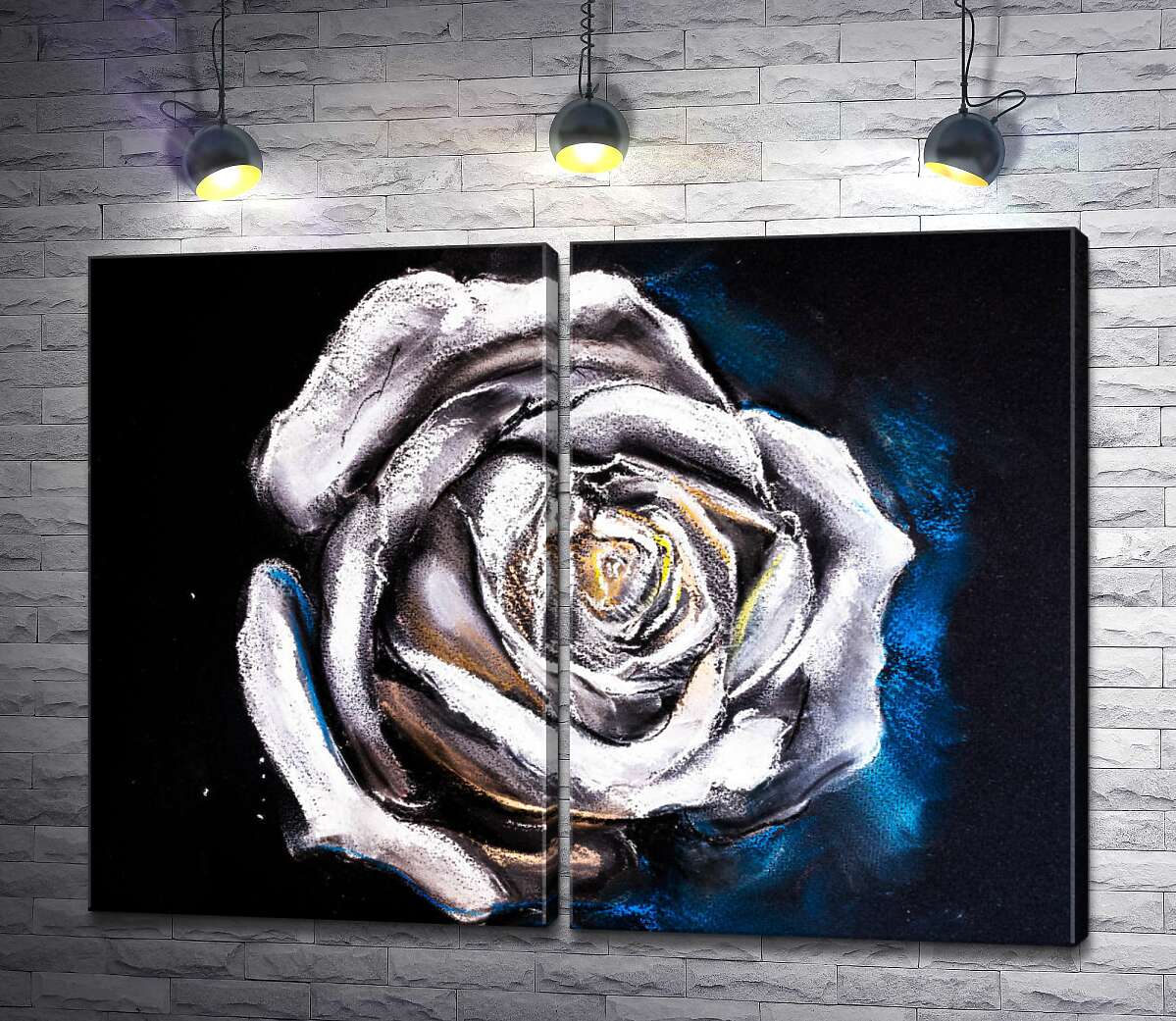 модульна картина Сірі відтінки білих пелюсток троянди