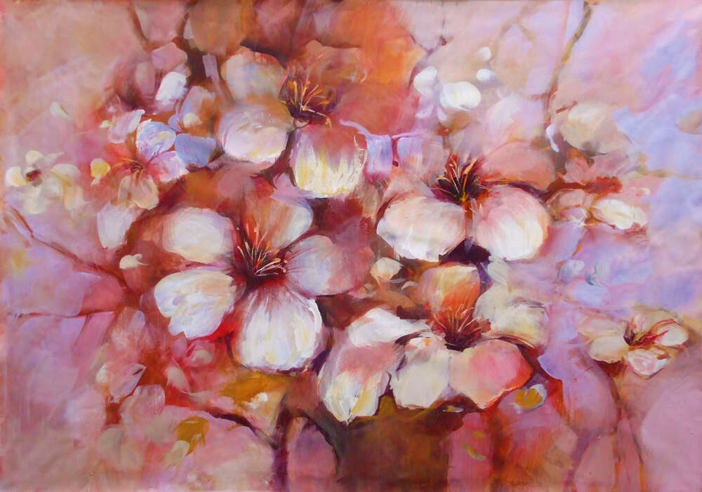 картина-постер Нежное цветение яблони в розовых тонах