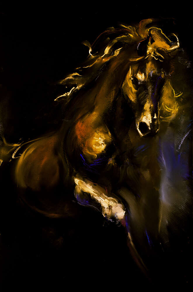 картина-постер Бронзовый силуэт гнедого коня
