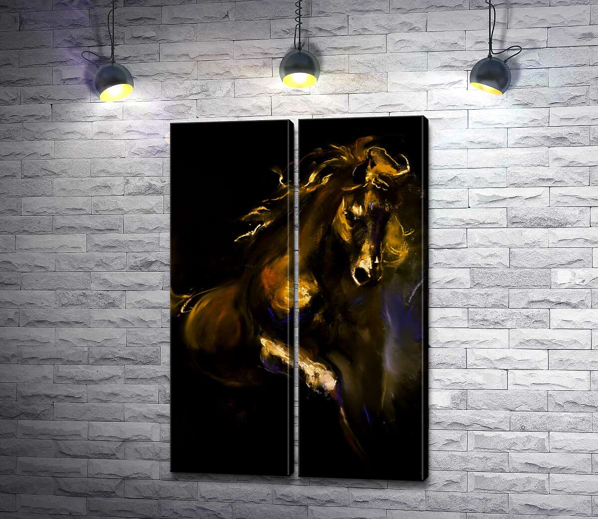 модульная картина Бронзовый силуэт гнедого коня
