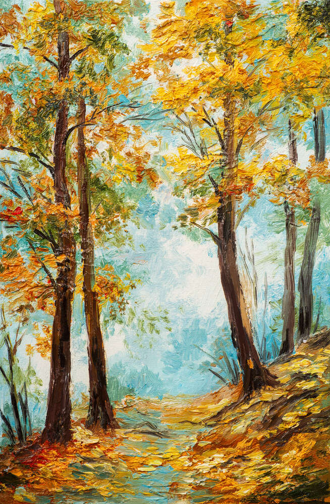 картина-постер Лесная дорожка усыпана осенними листьями