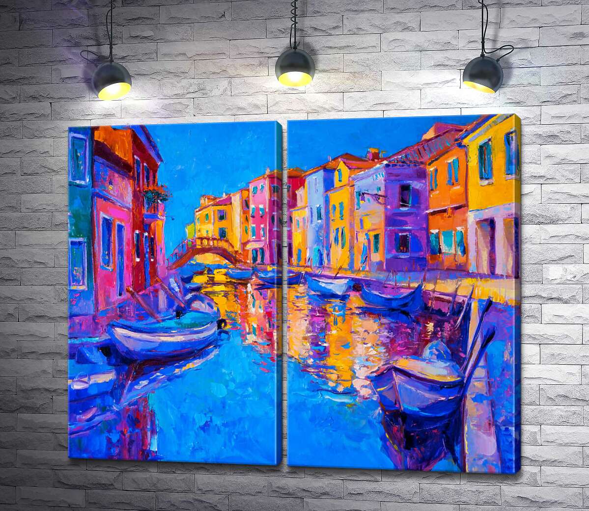 модульна картина Яскрава вулиця кольорових будинків тягнеться вздовж венеційського каналу