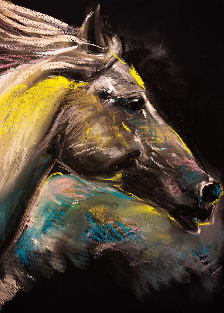 картина-постер Білогривий кінь скаче