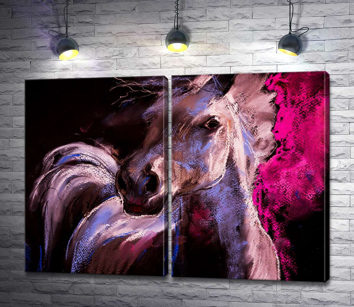 модульная картина Розовые цвета отражаются на белой шерсти коня