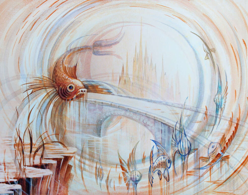 картина-постер Силует підводного мосту видніється на морському дні