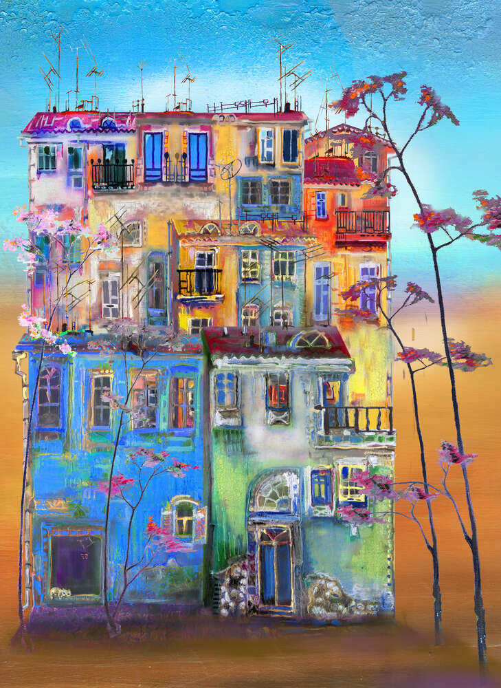 картина-постер Химерні форми кольорового будинку