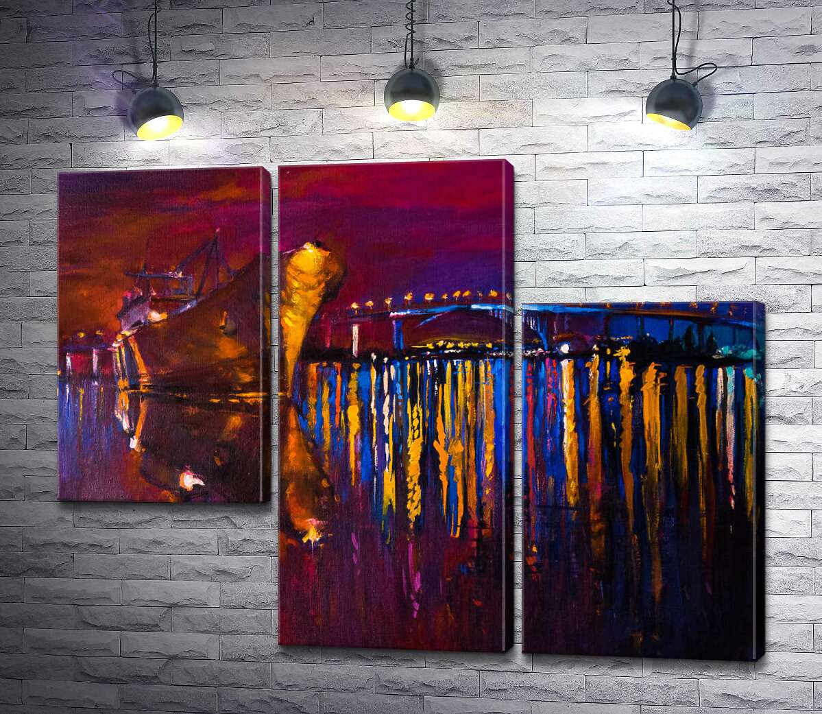 модульная картина Золотой нос корабля разрезает воды ночной реки (Модуль №13)