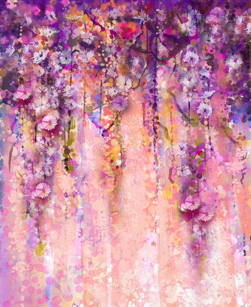 картина-постер Розовые цветы образуют пышную стену гирлянд