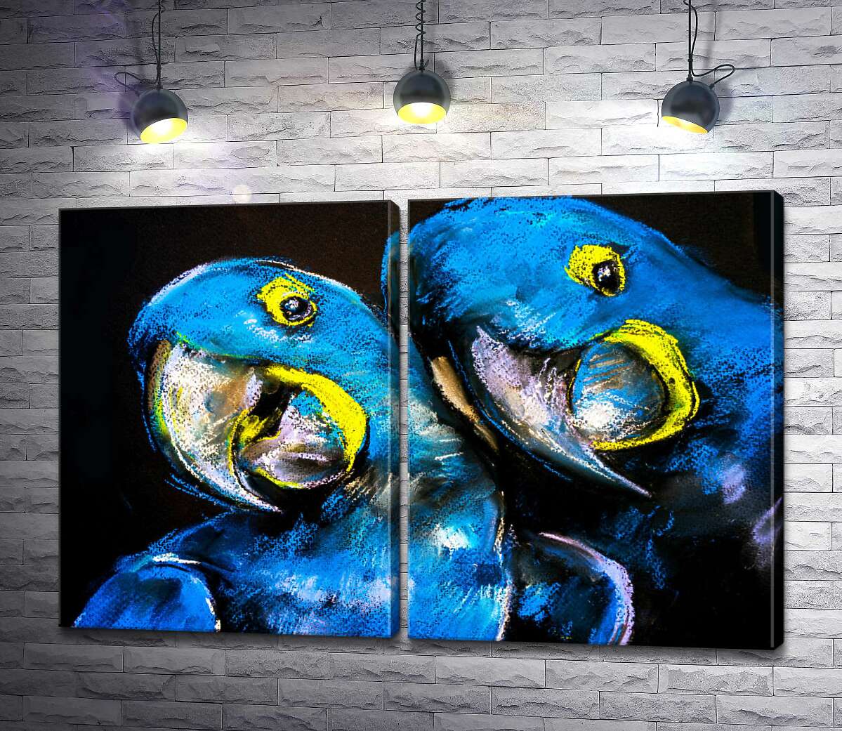 модульная картина Влюбленная пара голубых попугаев