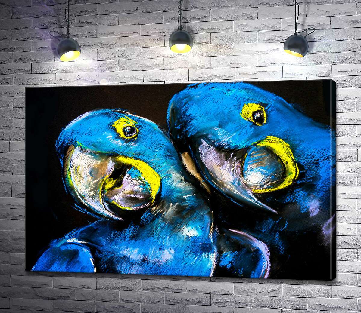картина Влюбленная пара голубых попугаев
