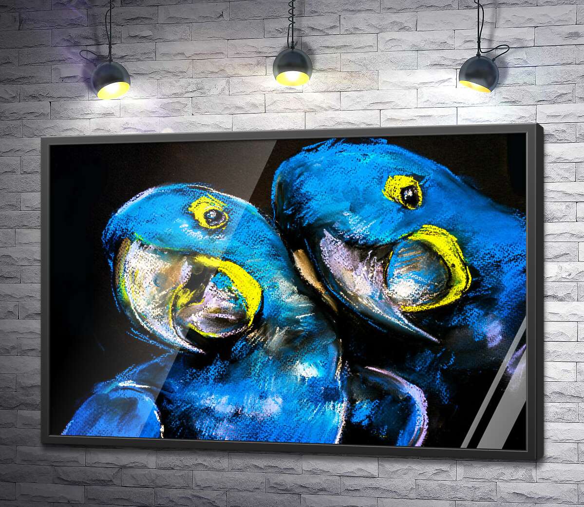 постер Влюбленная пара голубых попугаев