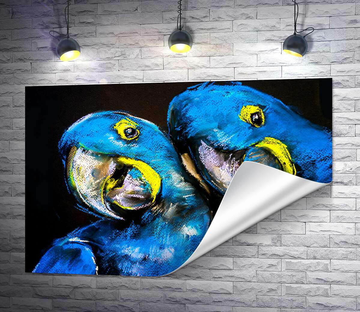 печать Влюбленная пара голубых попугаев