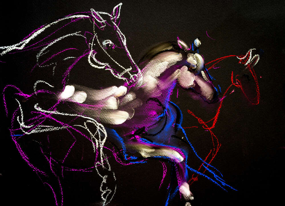 картина-постер Прозрачные силуэты лошадей на скачках
