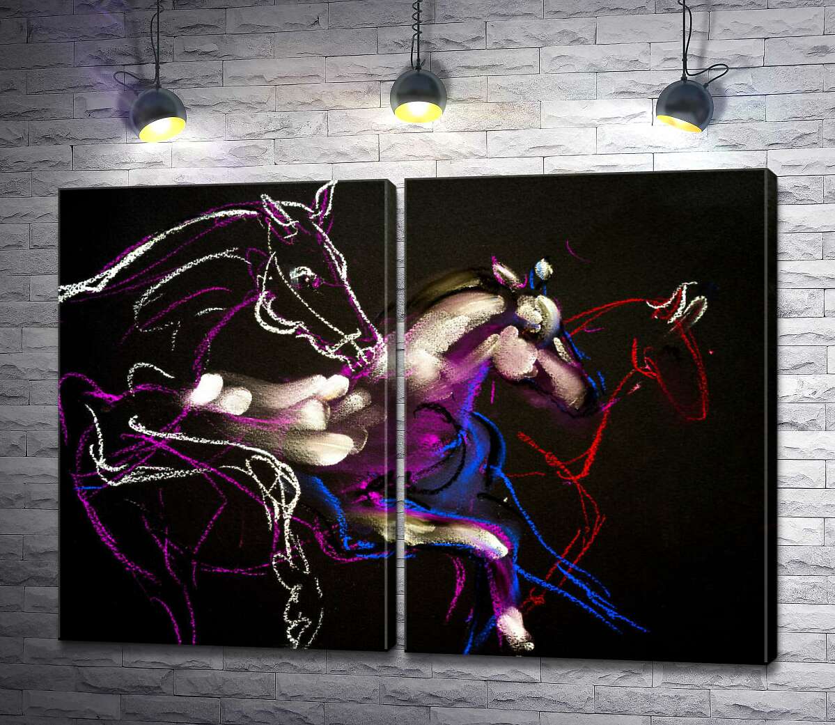 модульна картина Прозорі силуети коней на перегонах