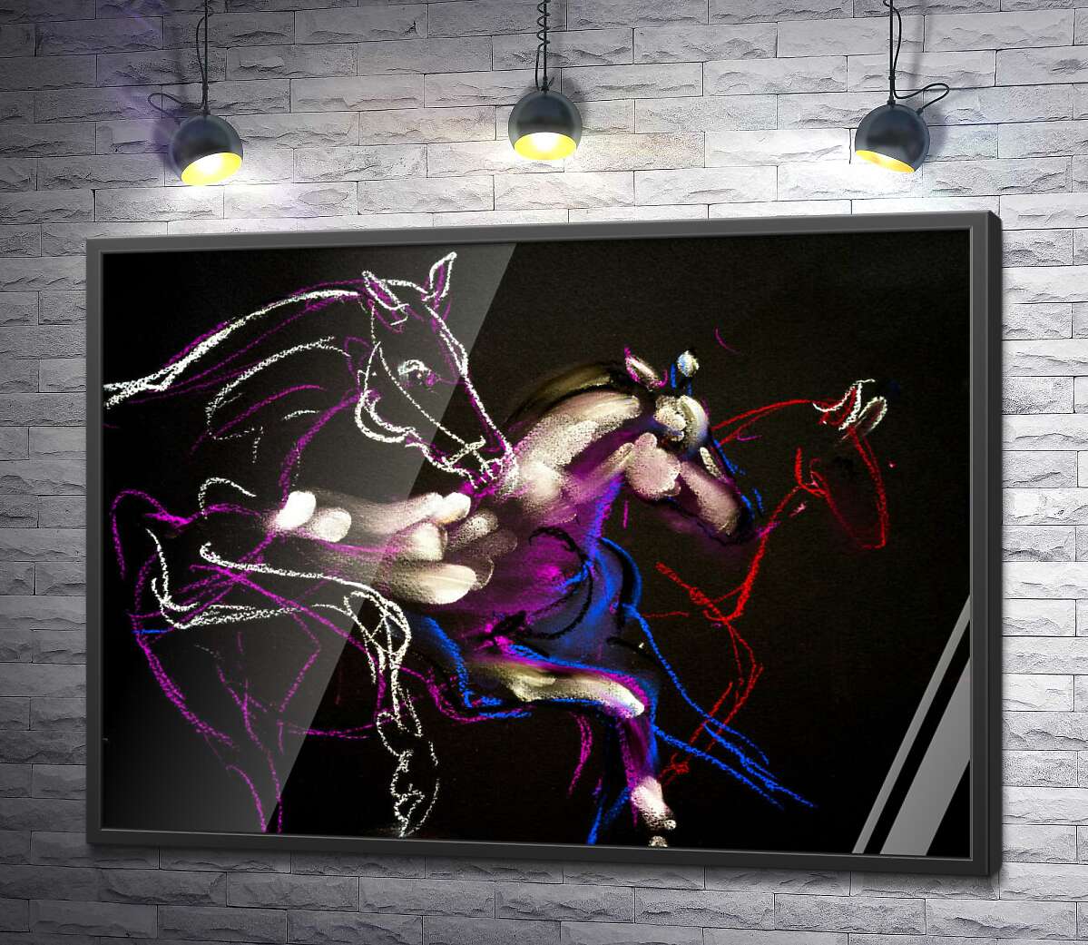 постер Прозрачные силуэты лошадей на скачках