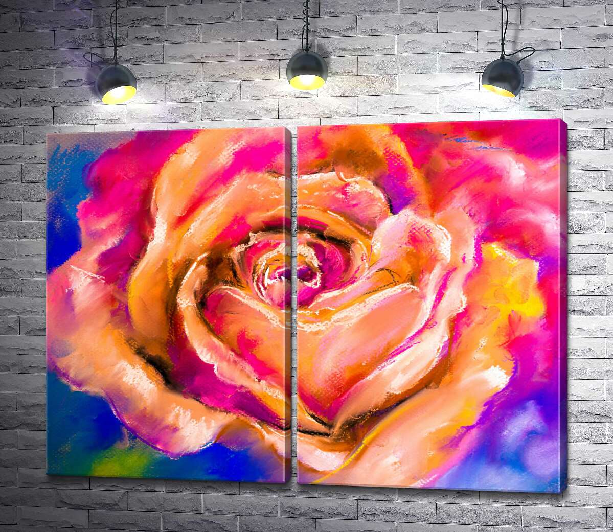 модульная картина Кремово-розовое сочетание цветов на лепестках розы