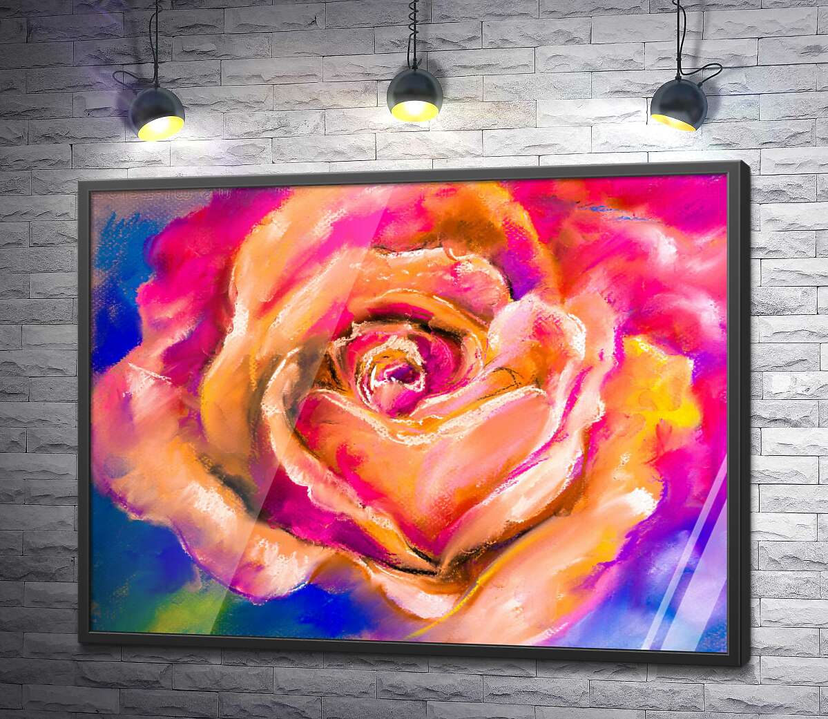 постер Кремово-розовое сочетание цветов на лепестках розы