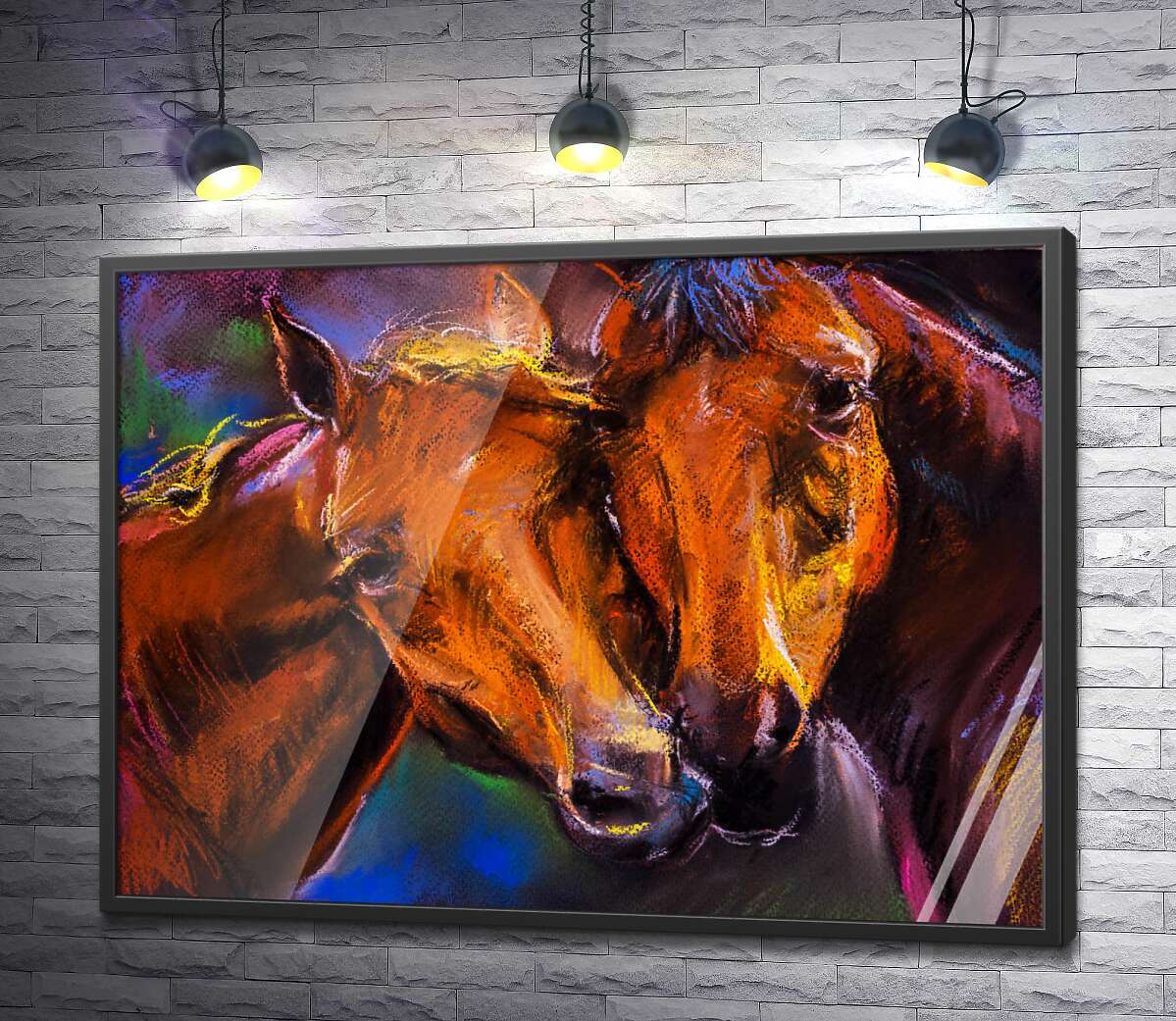 постер Две гнедые лошади нежатся друг возле друга