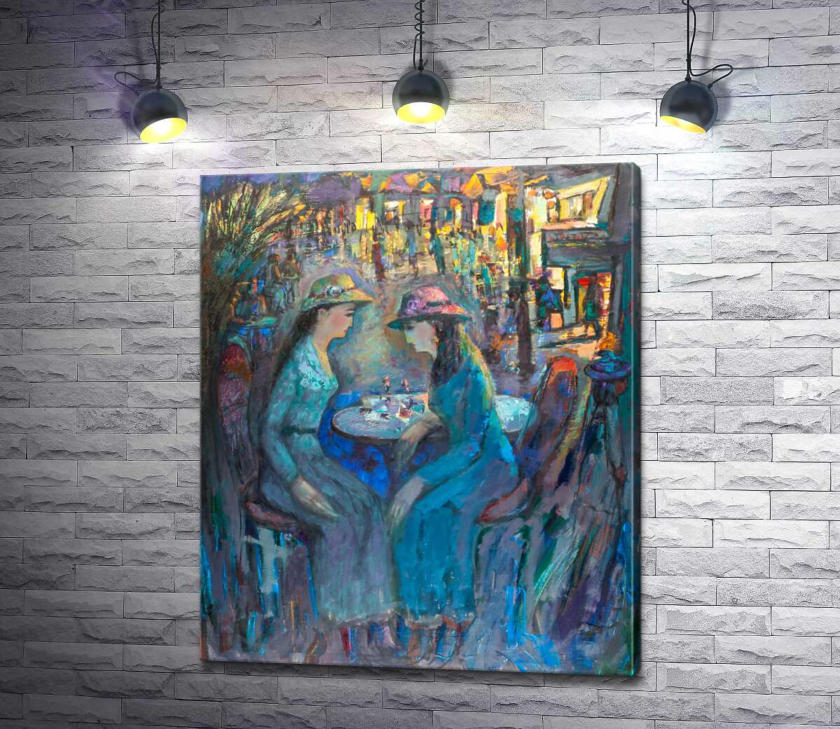 картина Две барышни шепчутся за столиком возле кофейни
