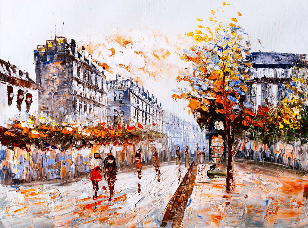 картина-постер Туманна вулиця прикрашена золотом осінніх крон дерев