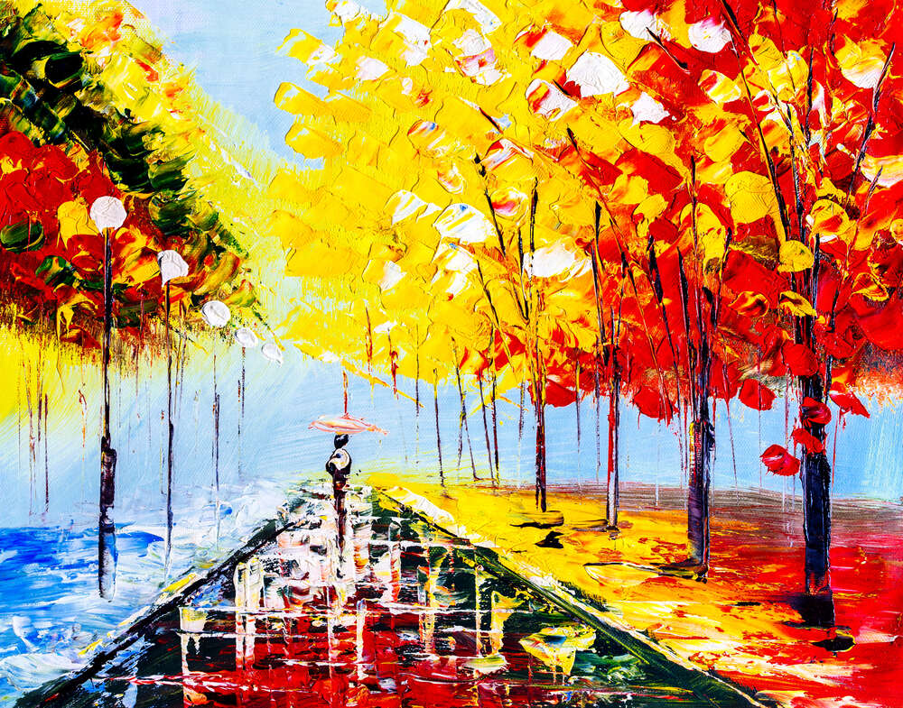 картина-постер Осенняя аллея под дождем - Леонид Афремов