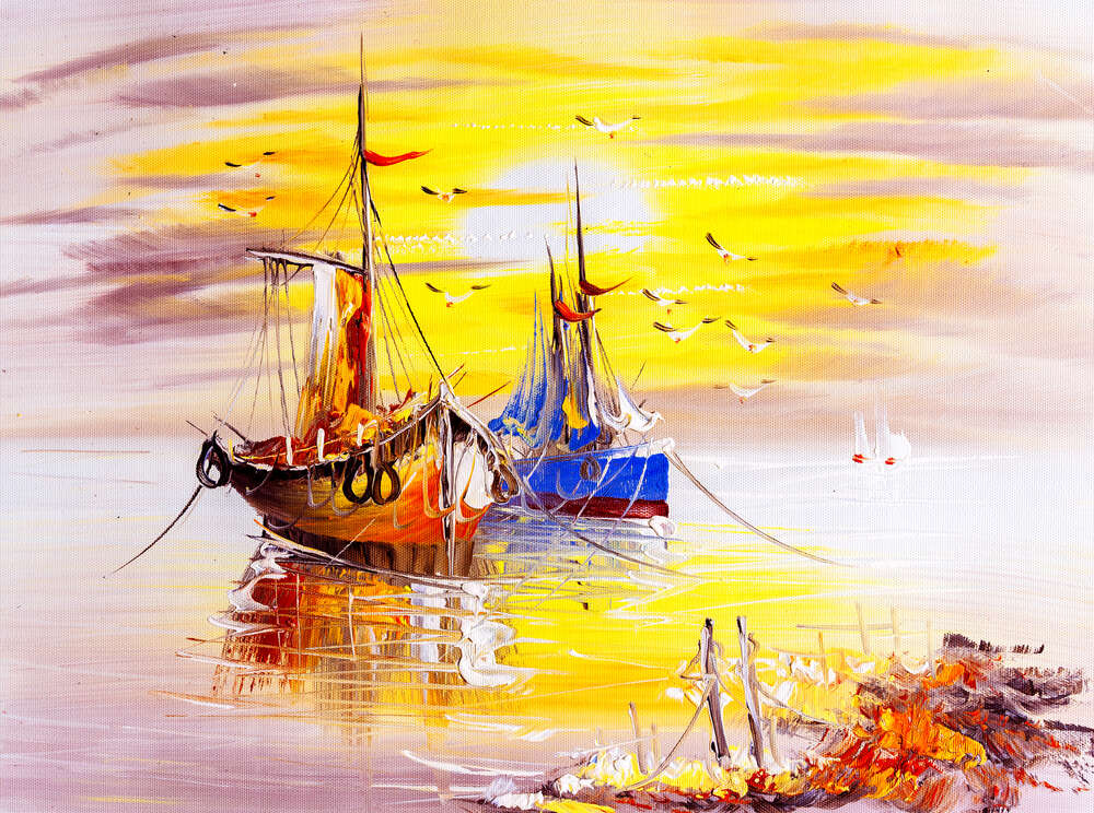 картина-постер Човни пришвартовані біля берега