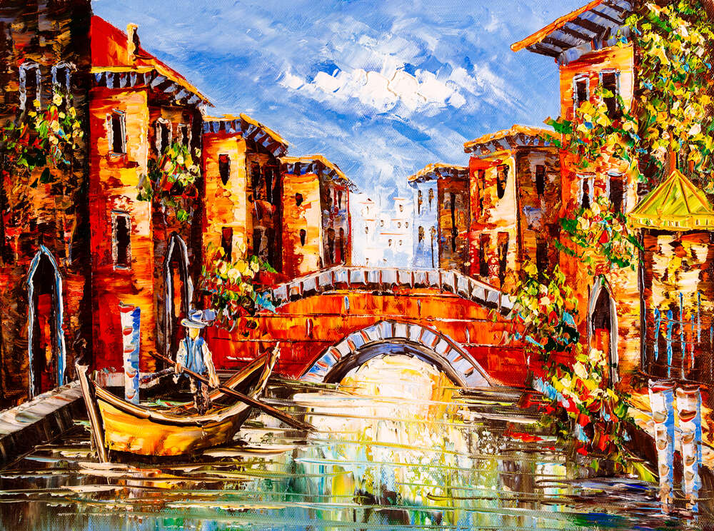 картина-постер Маленький мост через канал объединяет венецианскую улицу