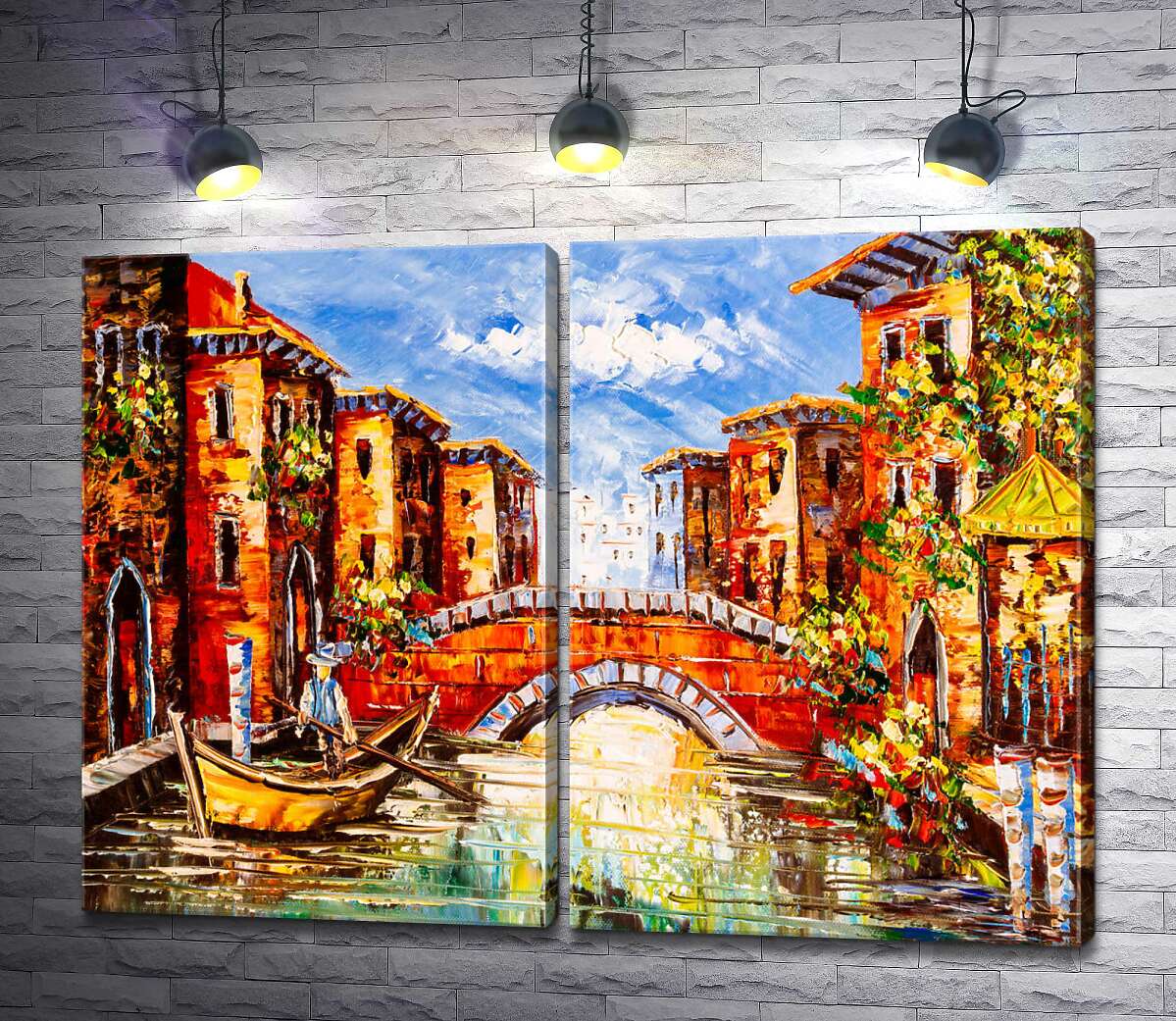 модульная картина Маленький мост через канал объединяет венецианскую улицу