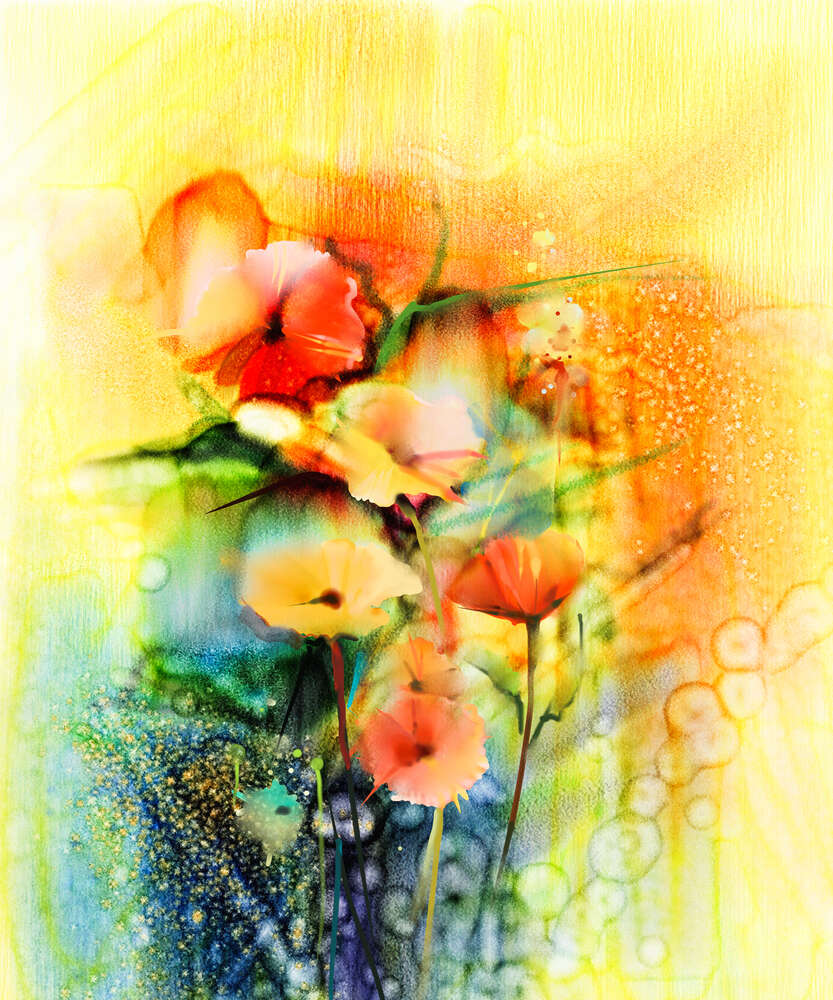 картина-постер Капли размывают силуэты цветов