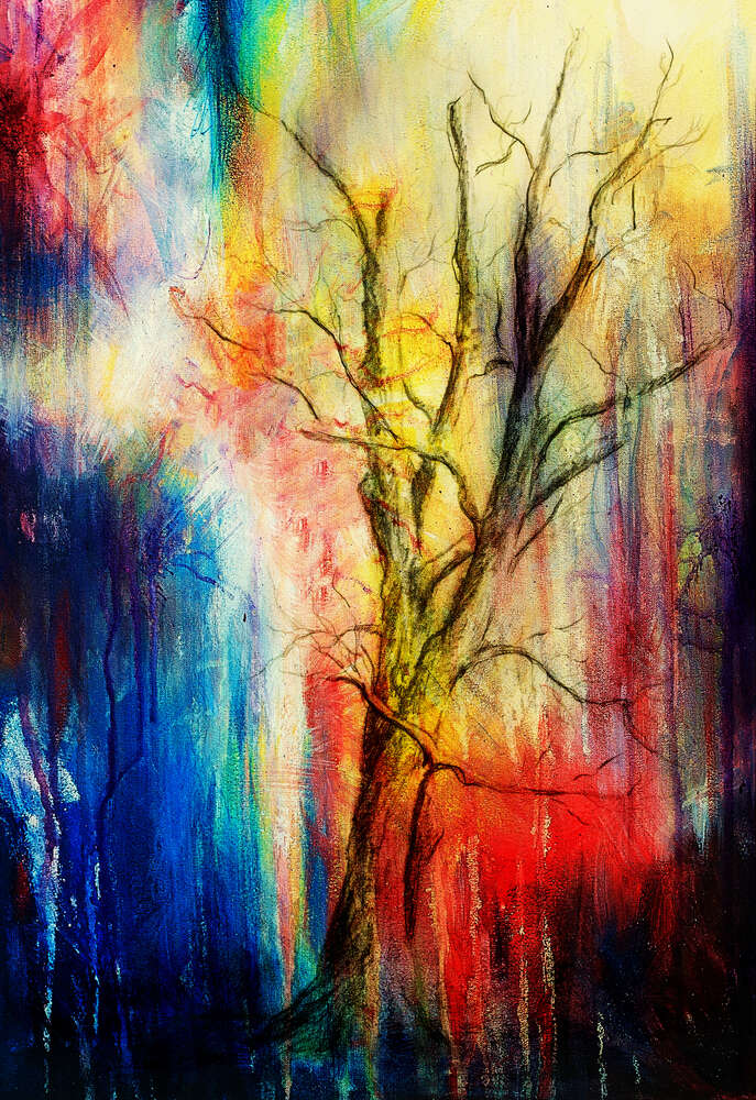 картина-постер Дерево на фоне палитры цветов