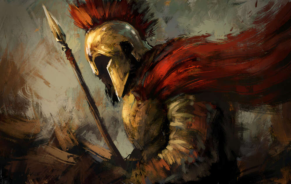 картина-постер Могутній спартанець в шоломі йде в бій