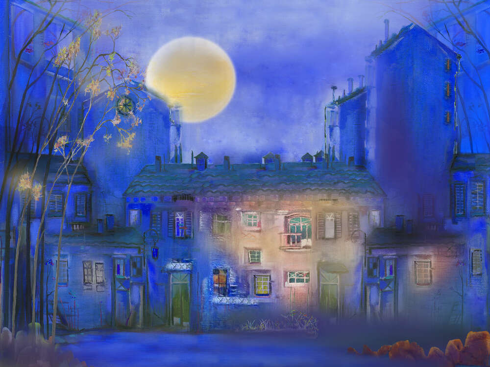 картина-постер Ночь опустилась на маленький старый дом