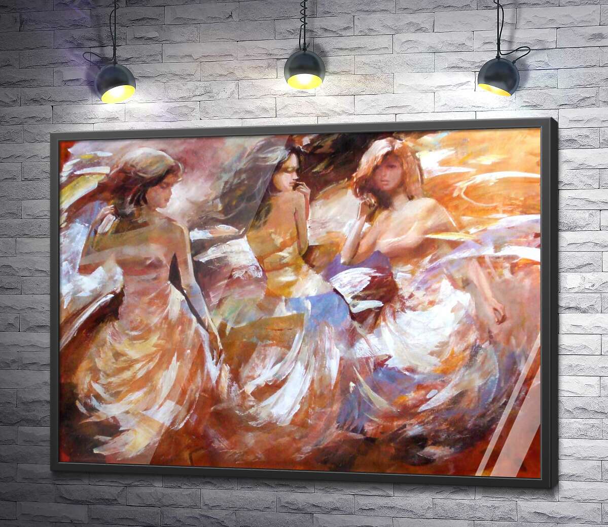 постер Пастельные силуэты трех девушек в пышных платьях