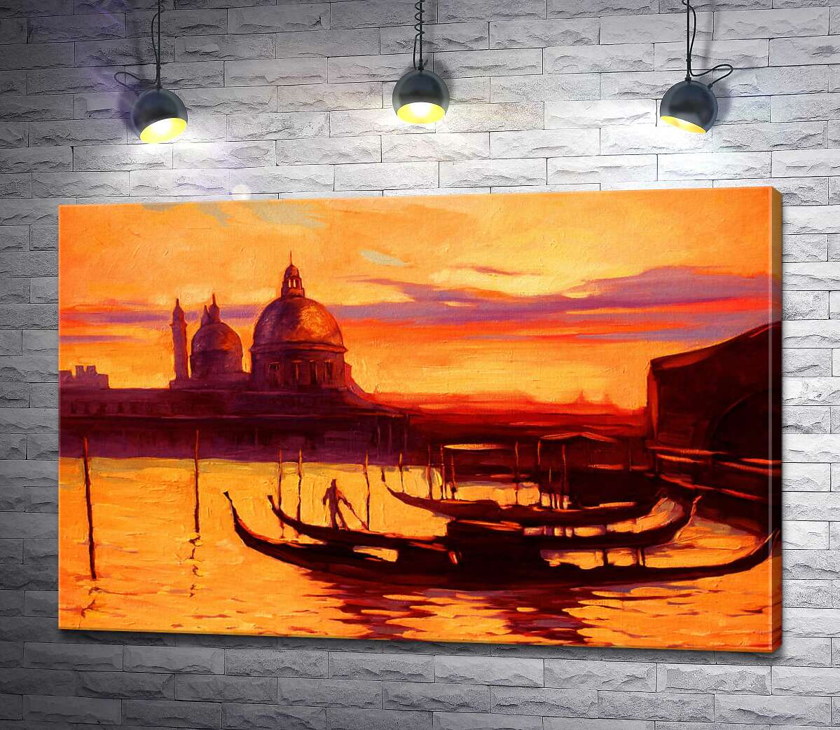 картина Силуети собору та гондол у вечірній Венеції