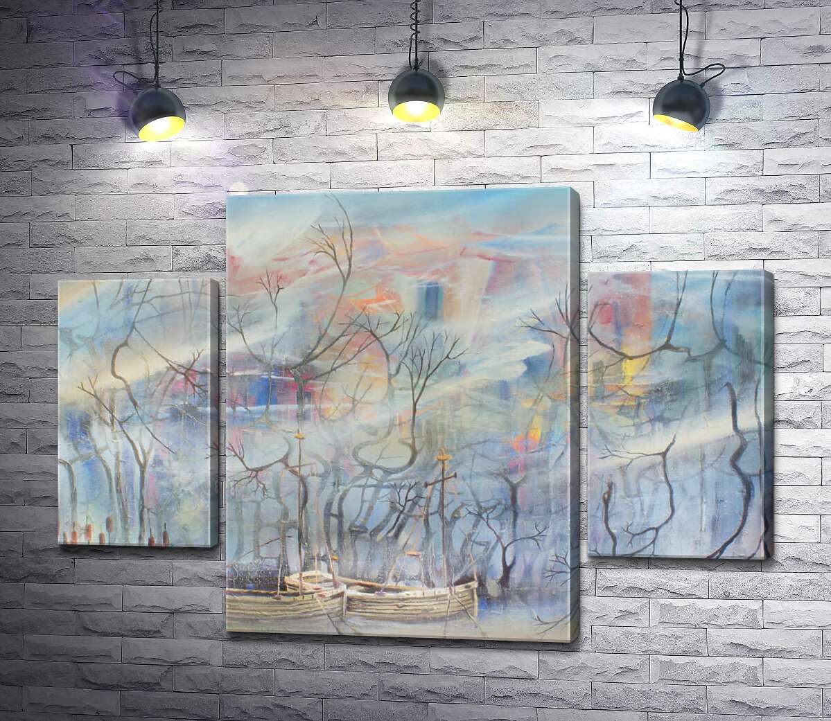 модульная картина Лодки причалили у туманного берега (Модуль №5)