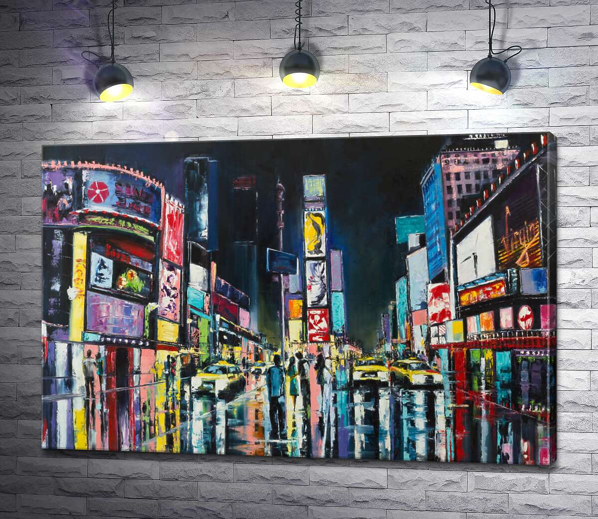 картина Яркие рекламные экраны освещают шумный Таймс-сквер (Times Square)