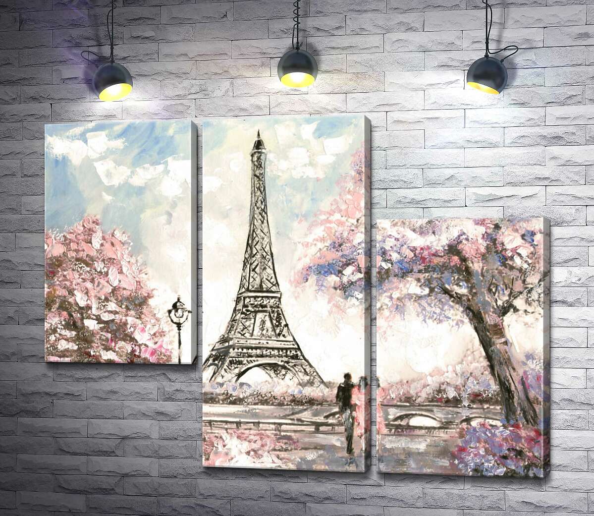 модульная картина Вид на Эйфелевую башню (Eiffel tower) с цветущей весенней набережной (Модуль №13)