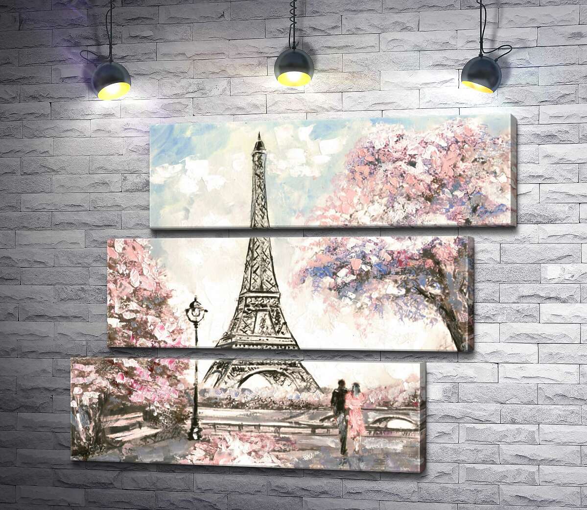модульная картина Вид на Эйфелевую башню (Eiffel tower) с цветущей весенней набережной (Модуль №17)