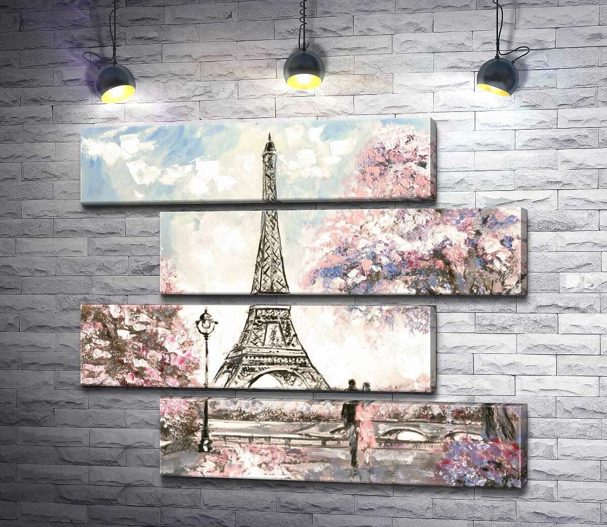 модульная картина Вид на Эйфелевую башню (Eiffel tower) с цветущей весенней набережной (Модуль №23)