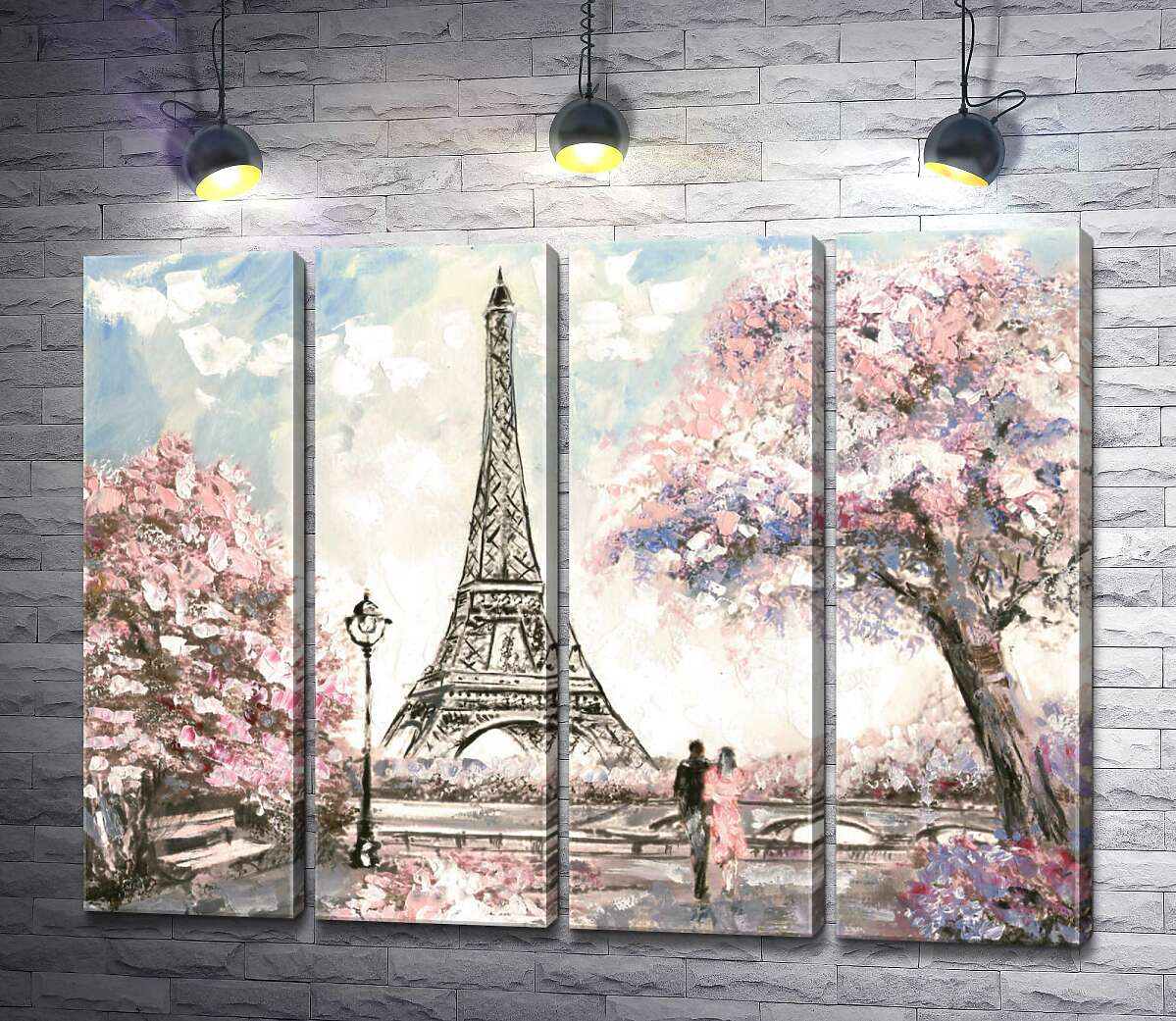 модульная картина Вид на Эйфелевую башню (Eiffel tower) с цветущей весенней набережной (Модуль №24)