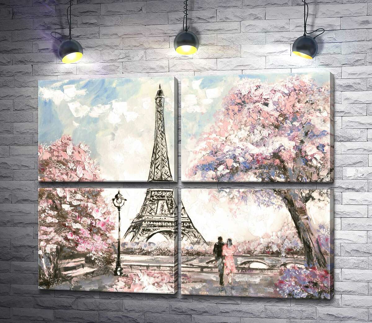 модульная картина Вид на Эйфелевую башню (Eiffel tower) с цветущей весенней набережной (Модуль №25)