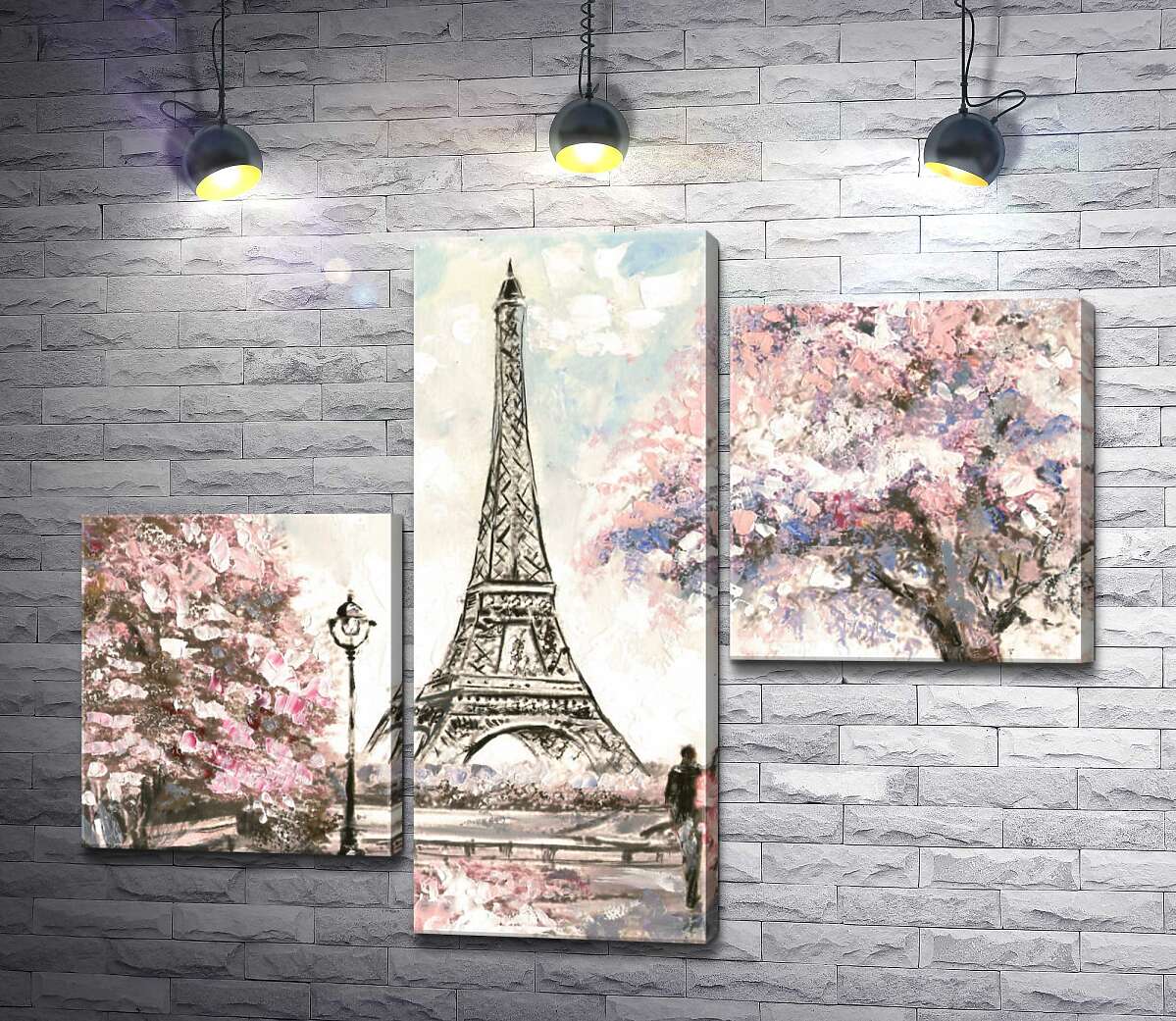 модульна картина Вид на Ейфелева вежу (Eiffel tower) з квітучої весняної набережної (Модуль №12)